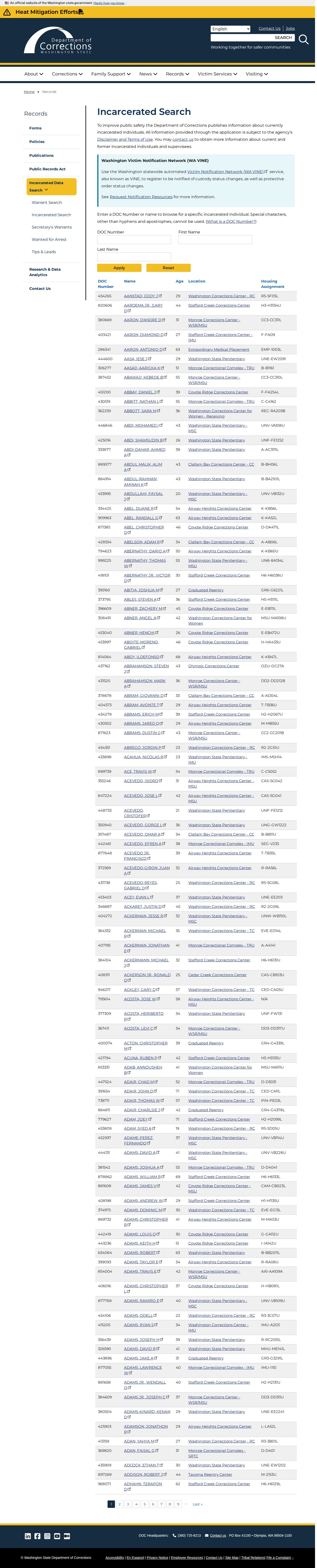 Asotin County record lookup through Washington DOC incarcerated search